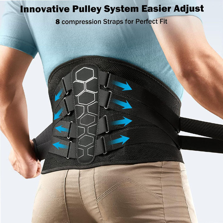 Breathable waist ergonomic curved design double pulley medical orthopedic back support belt