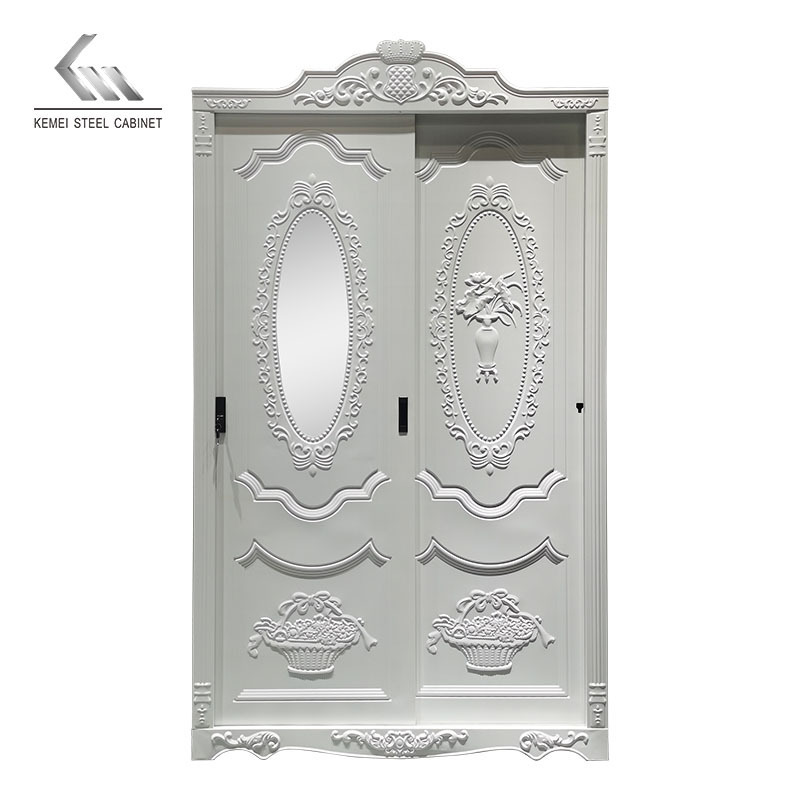 Bedroom Storage Cabinet Almari Design 2 Door Dressing Metal Wardrobe Steel Embossing Cabinet