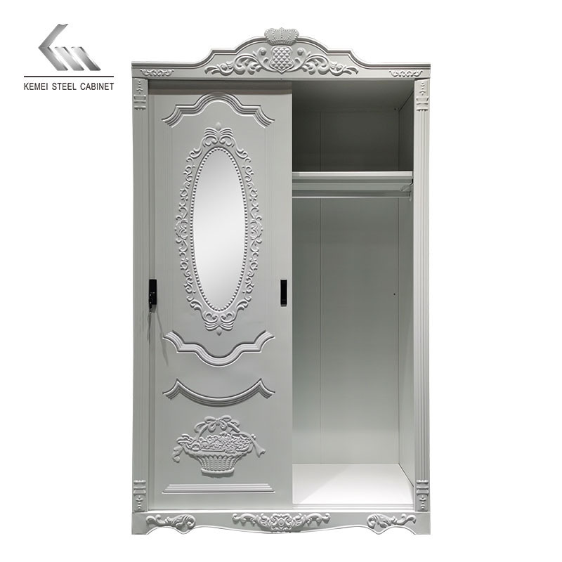 Bedroom Storage Cabinet Almari Design 2 Door Dressing Metal Wardrobe Steel Embossing Cabinet