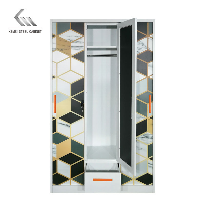 Manufacturer Direct Sale Modern Design steel printed sliding wardrobe metal lemari pakaian geser baja dicetak