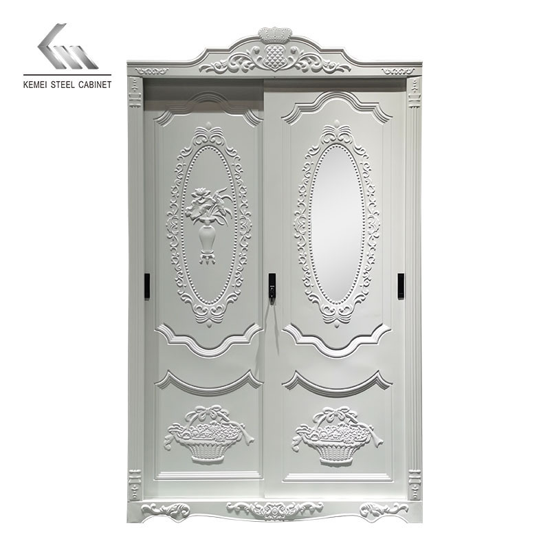 Bedroom Storage Cabinet Almari Design 2 Door Dressing Metal Wardrobe Steel Embossing Cabinet