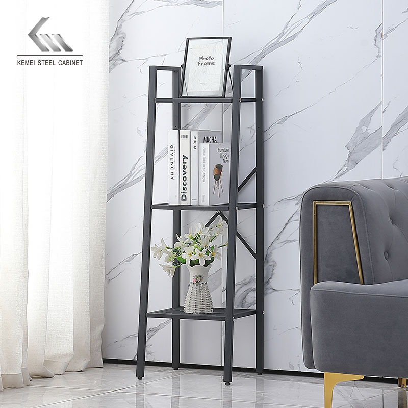 Home Office White Gold Ladder Shelf 3 Tier Metal Frame Bookcase Open Display Storage Bookshelf Organizer