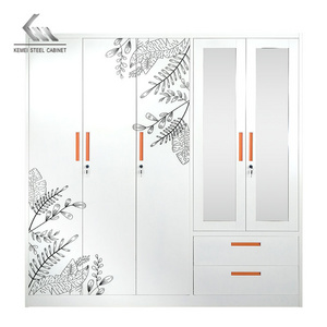 Customized Steel wardrobe Lemari 5 Door Metal Wardrobe closet With Mirror