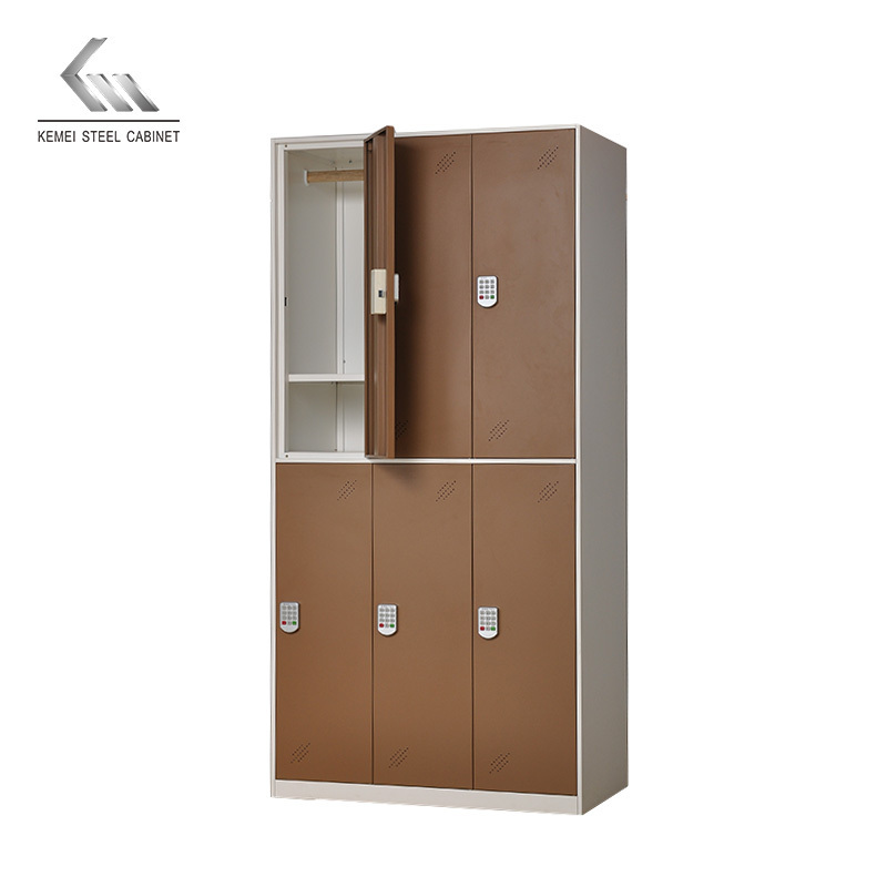 6 door metal locker wardrobe with electronic lock for office/school/gym steel storage