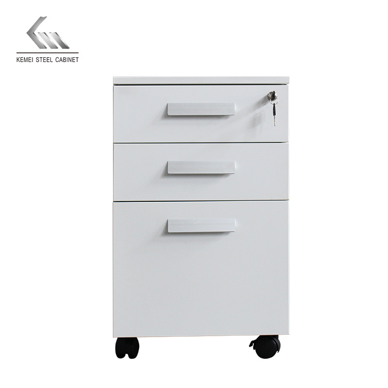 Steel office furniture metal 3 drawer movabile pedestal mobile file storage cabinet with printing handle