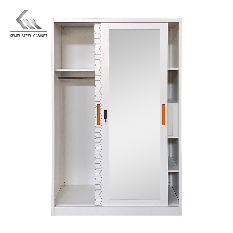 Multi-functional Girls Sliding Door Metal Wardrobe Closet With Mirror