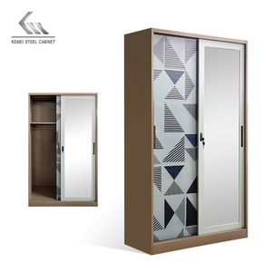 2021 New Promotion Bedroom Storage Painted Armoire Mirror Sliding Door Wardrobe Closet