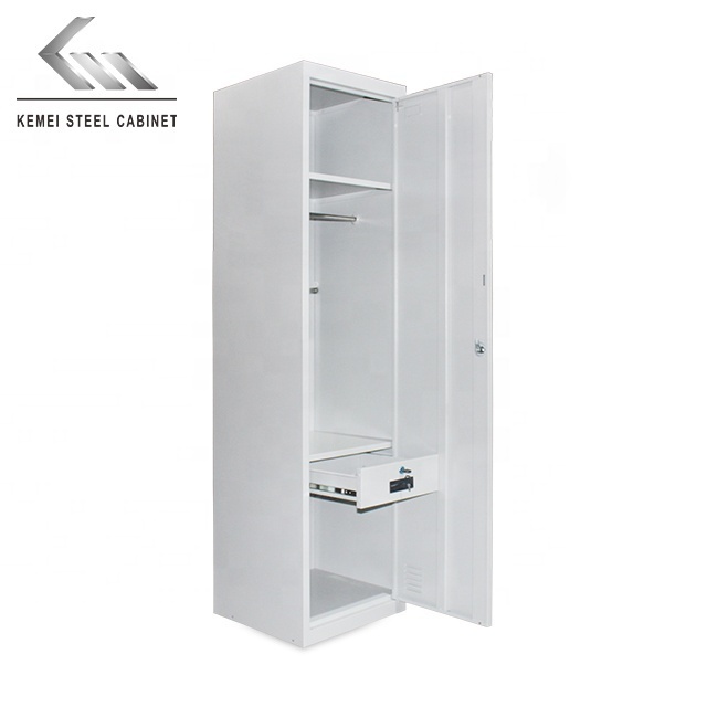 Modern Steel Gym Office 1 Door Locker Metal Clothing Locker Wardrobe With Black Plastic Handle