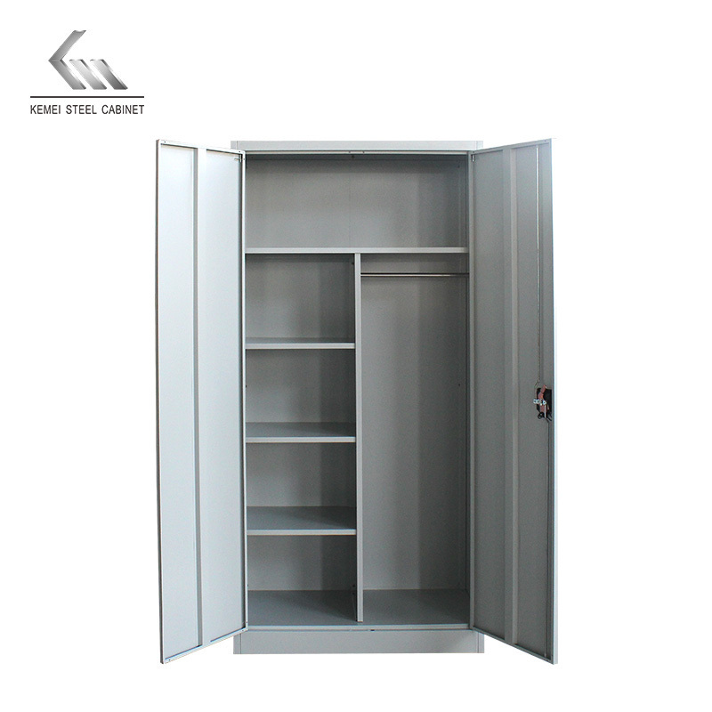 Modern dark gray and white general use steel 2 metal door clothing cupboard lcoker/wardrobe with mirror