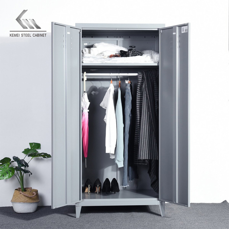 Modern dark gray and white general use steel 2 metal door clothing cupboard lcoker/wardrobe with mirror