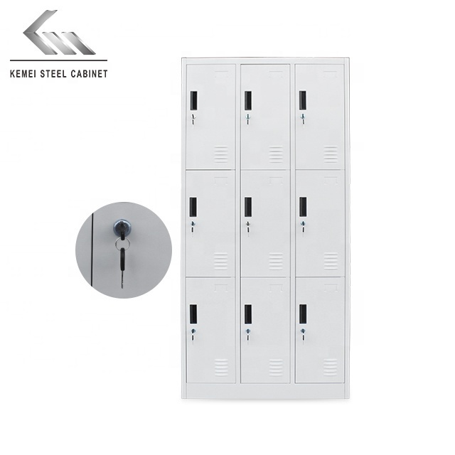 Industry commercial furniture white steel 9 door metal clothing wardrobe lockers for sale