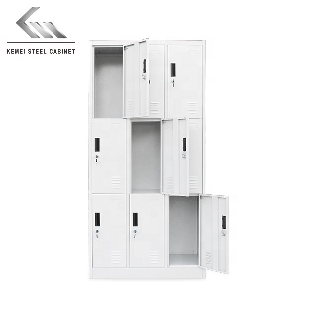 Industry commercial furniture white steel 9 door metal clothing wardrobe lockers for sale