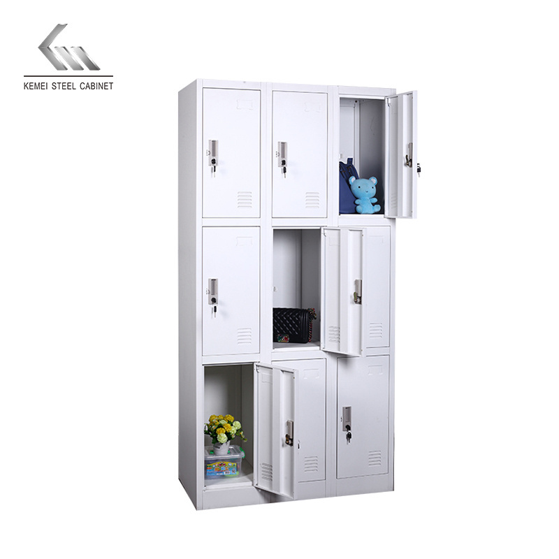 Industry commercial furniture white steel 9 door metal clothing wardrobe lockers for sale