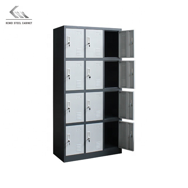 Steel Black And White Cabinet Office General Use Metal 12 Door Clothing cupboard Locker/Wardrobe With Key Lock