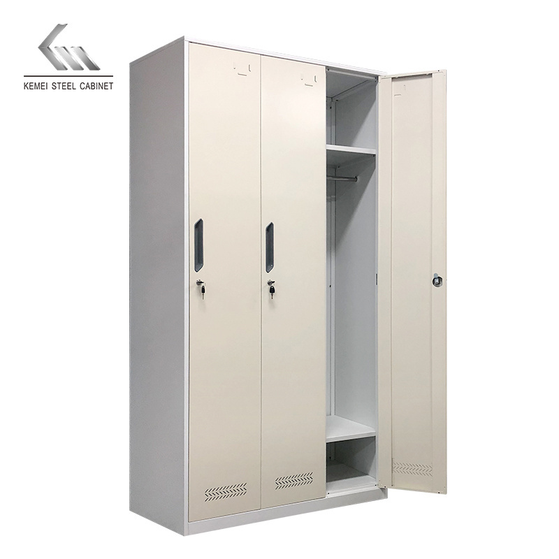 China School Student For Changing Room 3 Door Steel Wardrobe Client Locker Key Card Lockers Large Capacity Personal Wardrobe