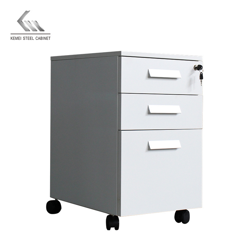 Steel office furniture metal 3 drawer movabile pedestal mobile file storage cabinet with printing handle