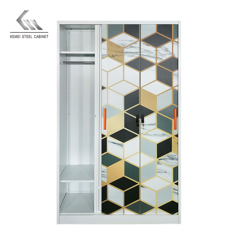 Manufacturer Direct Sale Modern Design steel printed sliding wardrobe metal lemari pakaian geser baja dicetak