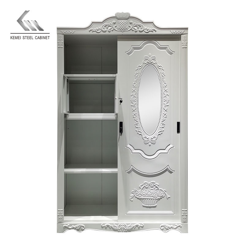 Bedroom Storage Cabinet Almari Design 2 Door Dressing Metal Wardrobe Steel Embossing Cabinet