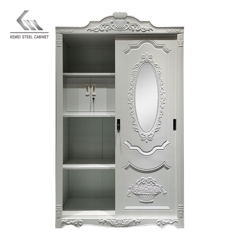 Clothes Cupboard Design Sliding Door Bedroom Storage Cupboard With Embossing Metal Wardrobe