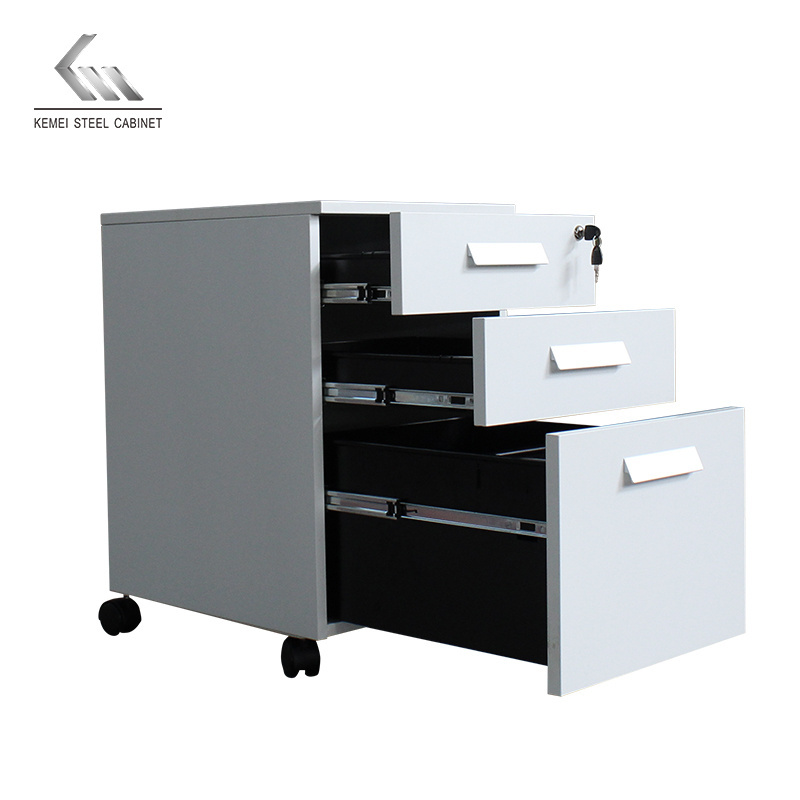 Steel office furniture metal 3 drawer movabile pedestal mobile file storage cabinet with printing handle