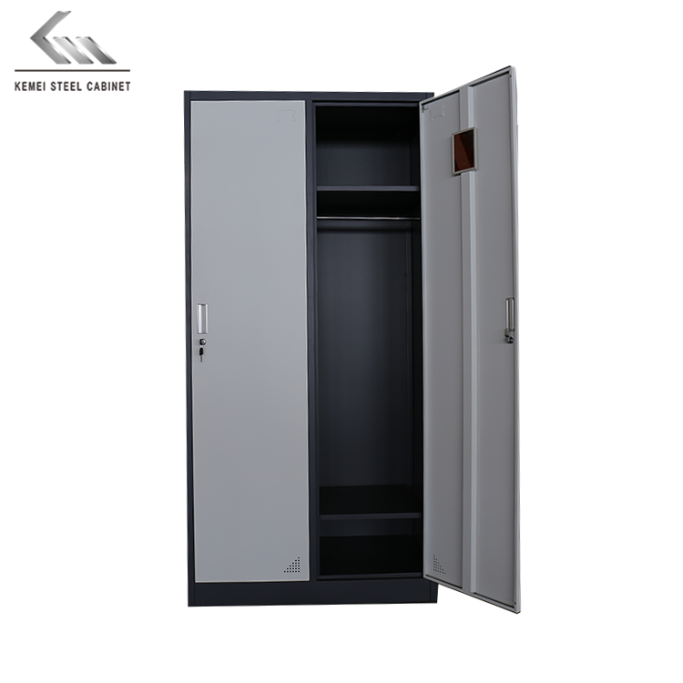 Modern clothing cupboard 2 Door Metal Steel Shape Wardrobe Cabinet With Mirror And Key Locker