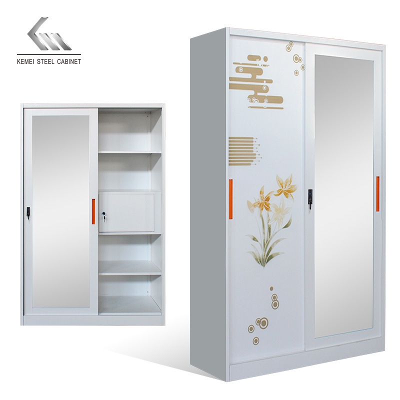 2021 New Promotion Bedroom Storage Painted Armoire Mirror Sliding Door Wardrobe Closet