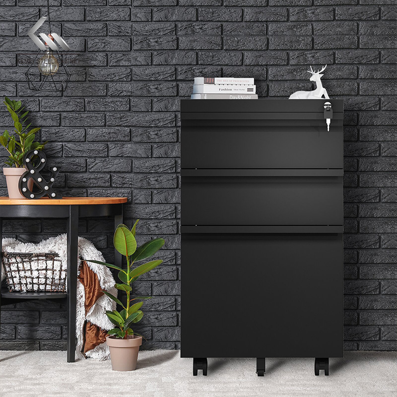 Office Furniture New Fashion Design Metal Mobile File Cabinet 3 Drawers Steel Movable File Storage Cabinet