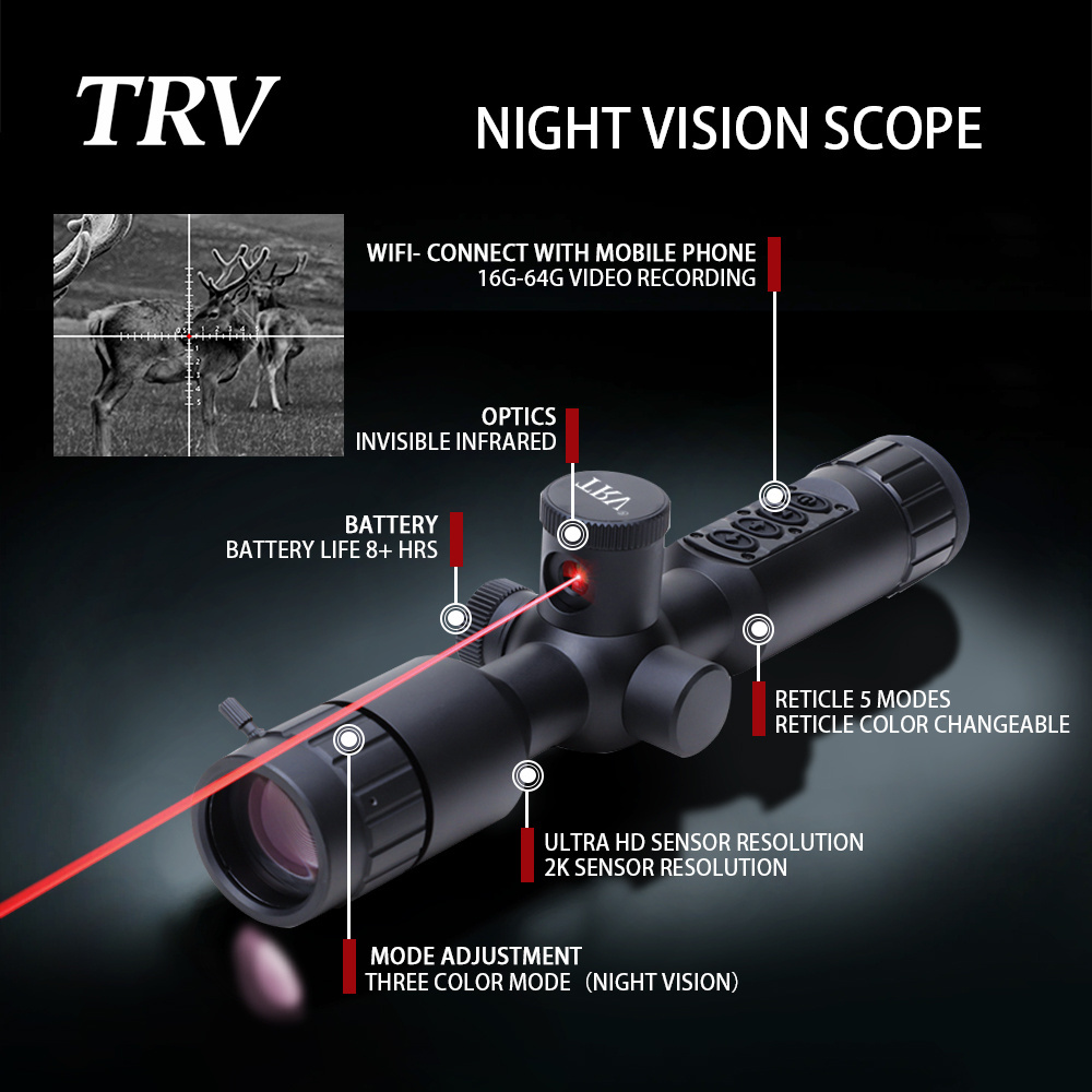 Newest Zoom Night Vision Hunting Scope With Infrared Laser Digital Optic Scope Supports Zero Stop Long Range Scope 7-19X