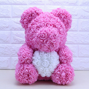 hot sale valentine's day girlfriend anniversary gift foam flower rose bear 40 cm pink teddy bear with heart