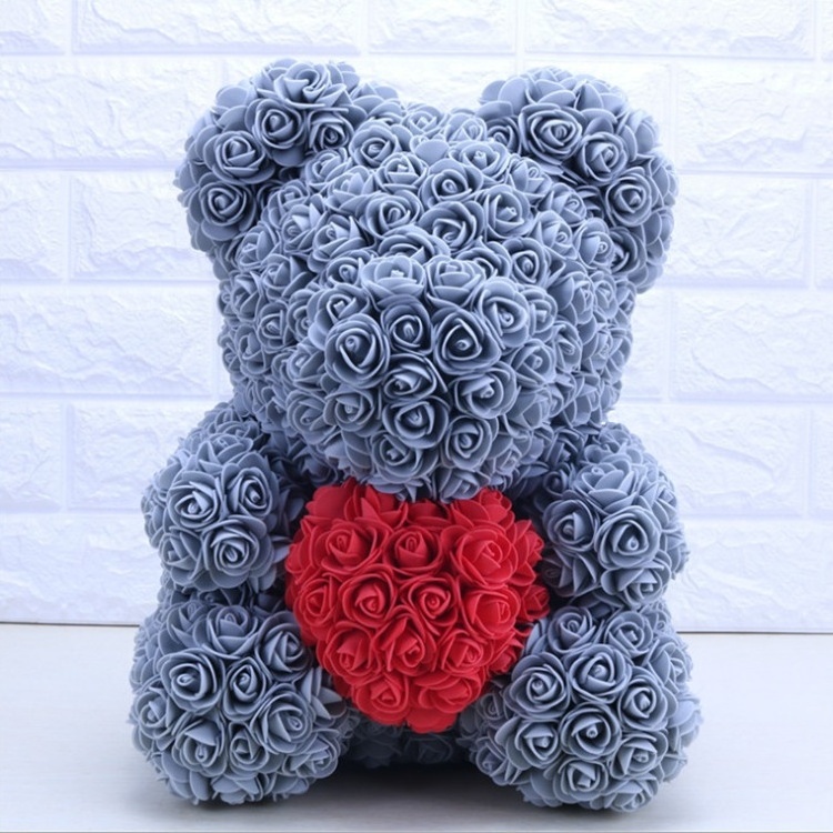 hot sale valentine's day girlfriend anniversary gift foam flower rose bear 40 cm pink teddy bear with heart