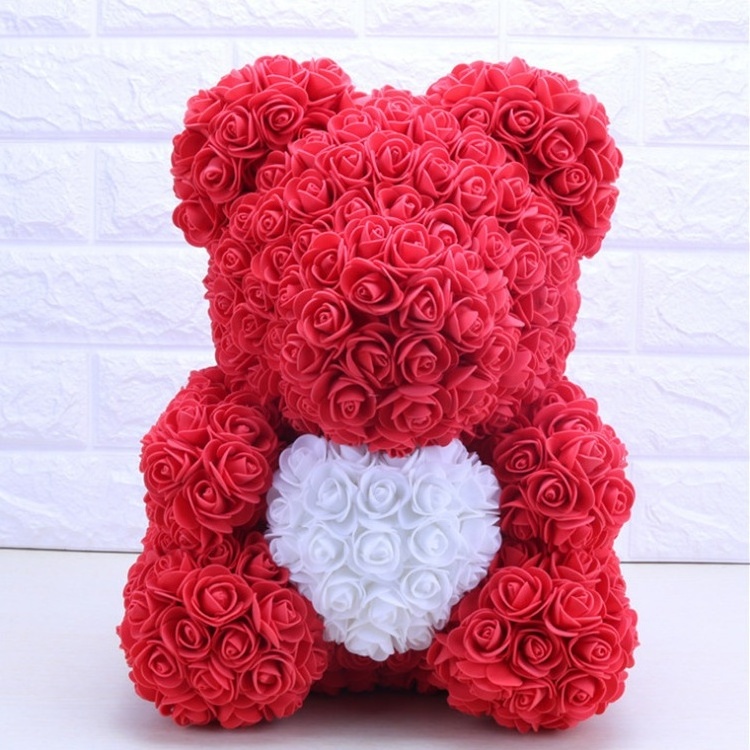 hot sale valentine's day girlfriend anniversary gift foam flower rose bear 40 cm pink teddy bear with heart