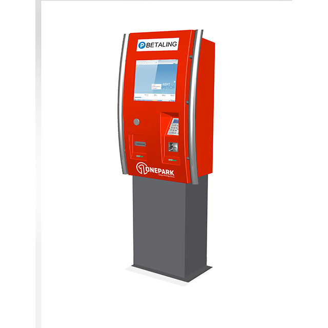 Touch screen parking self service payment kiosk with cash acceptor and coin dispenser