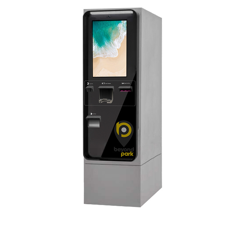 Parking touch screen self service payment kiosk with receipt printer and coin dispenser