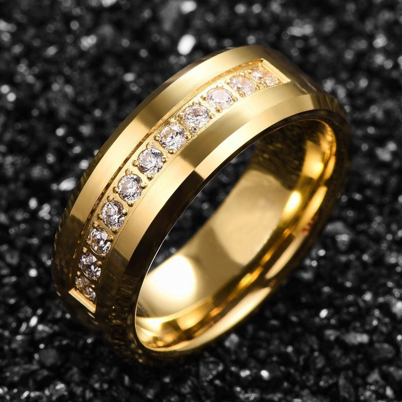 2pcs 18k Gold Plate Crystal Square Cubic Zirconia Wedding Rings Dragon Design Stainless Steel Couple Ring set