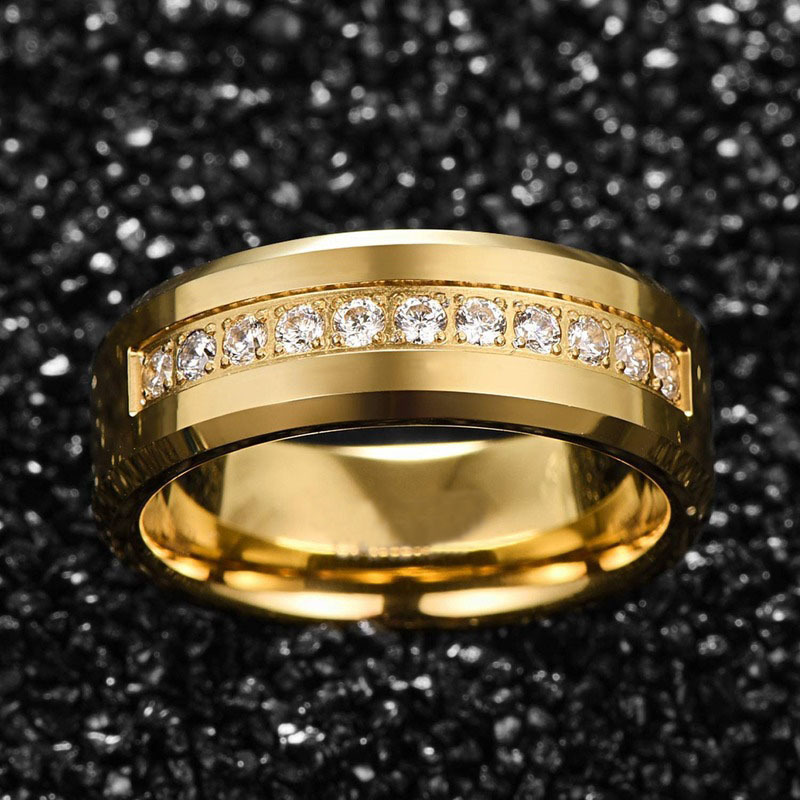 2pcs 18k Gold Plate Crystal Square Cubic Zirconia Wedding Rings Dragon Design Stainless Steel Couple Ring set