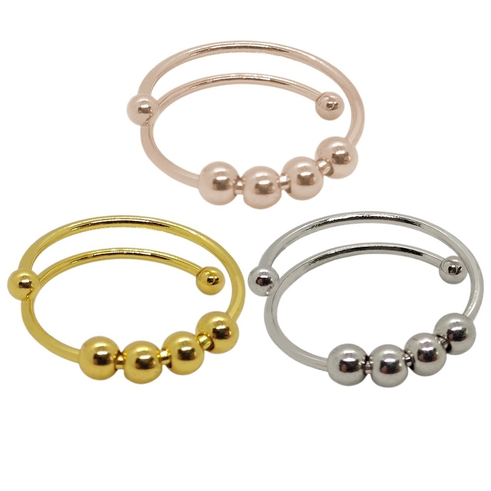 Popular Hot Sale Stainless Steel Jewelry Spinning Fidget Ring Frosted Gold-Plated Spin Ball Spinner Open Adjustable Anxiety Ring