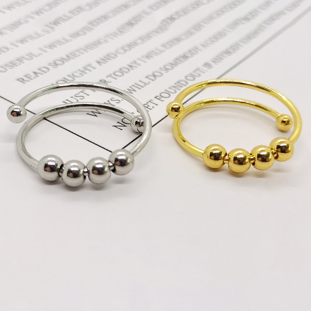 Popular Hot Sale Stainless Steel Jewelry Spinning Fidget Ring Frosted Gold-Plated Spin Ball Spinner Open Adjustable Anxiety Ring