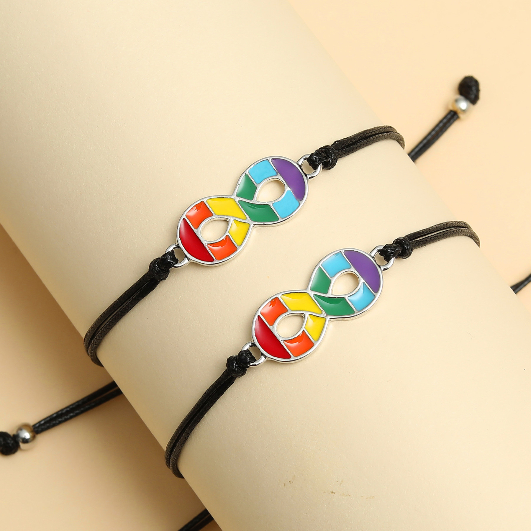 2Pcs/Set Charm Eight LGBT Couple Bracelet Friendship Best Friend BFF Bracelet Set Rainbow Infinite symbol Pendent Bracelet