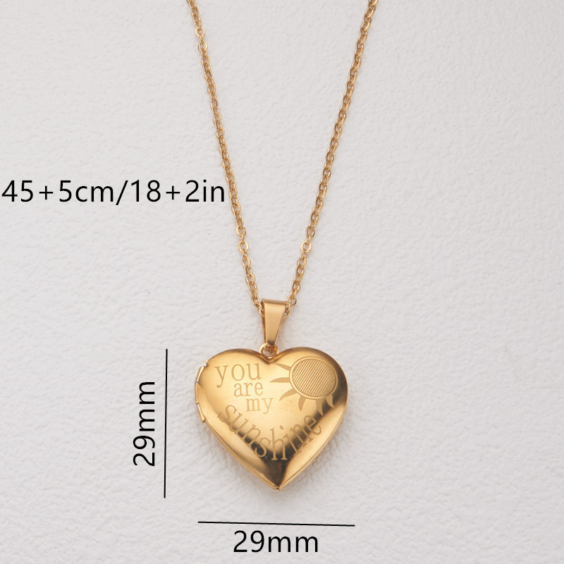 18K Gold Plated Necklaces Stainless Steel I Love You Photo Frame Locket Heart Pendant Necklace Sublimation Jewelry Blanks