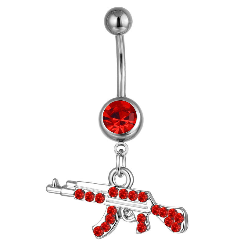 Europe America Trend Stainless Steel Belly Piercing Rings Fashion AK Gun Shape Zircon Navel Belly Button Ring Dangle Women