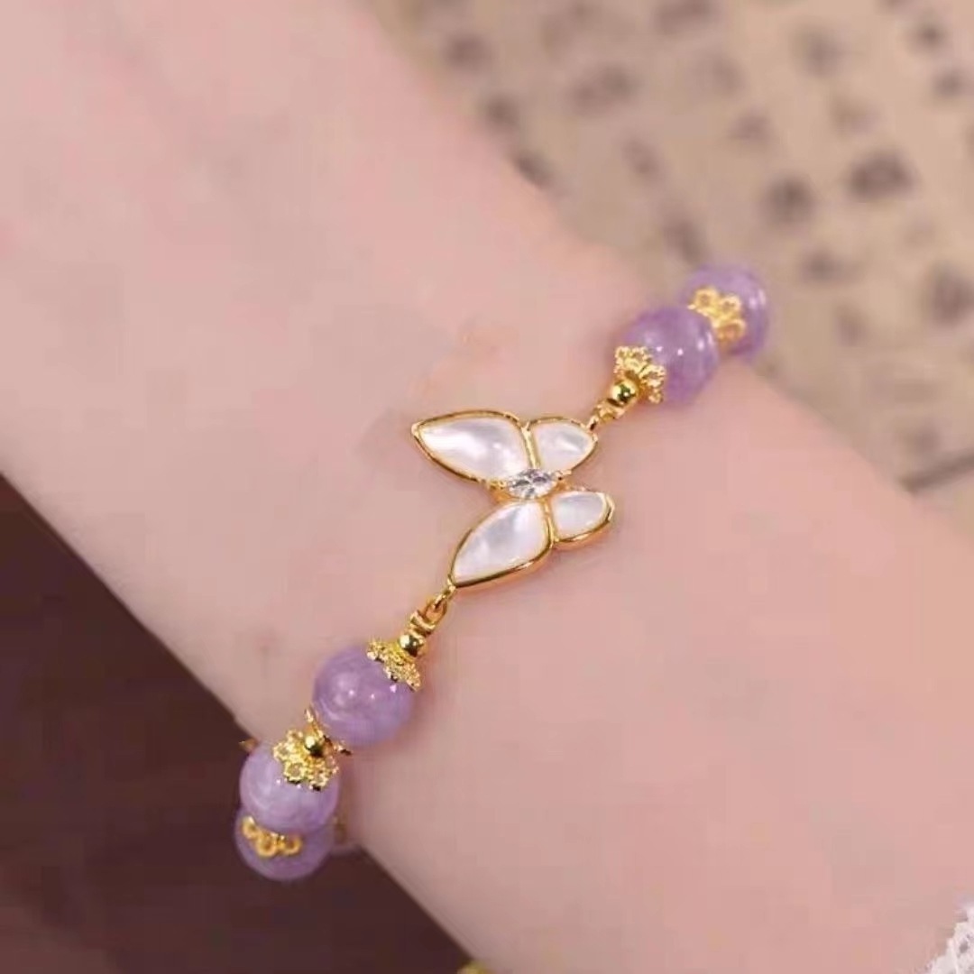 Luxury Butterfly Charm Zircon Cat Eye amethyst Bracelet Personality Adjustable Opal Beaded Bracelet Women Temperament Bracelet