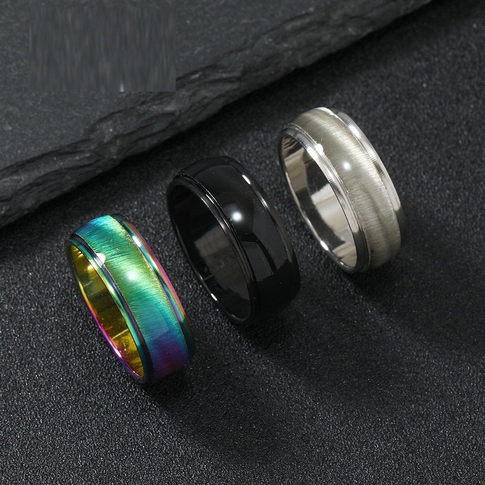 Anillos De Hombre Acero Inoxidable Stainless Steel Finger Band Non Fade Tarnish Free Opal Ring Men Titanium Steel Non Fade Ring