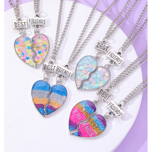 2Pcs/Set Couple Jewelry Heart Broken Pendent Necklace For Girls Boys Best Friends Gradient Color Star BFF Necklaces