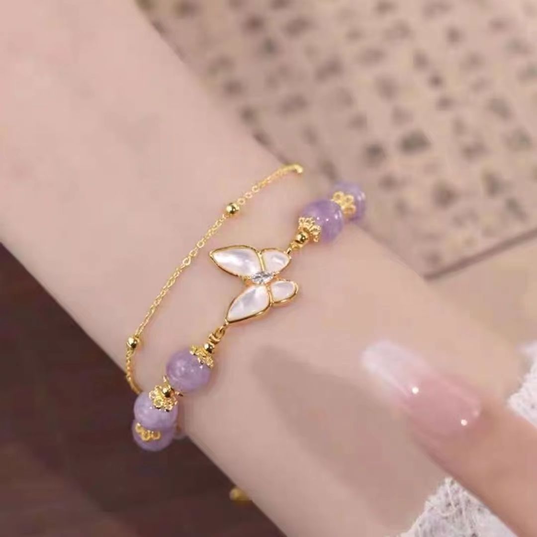 Luxury Butterfly Charm Zircon Cat Eye amethyst Bracelet Personality Adjustable Opal Beaded Bracelet Women Temperament Bracelet