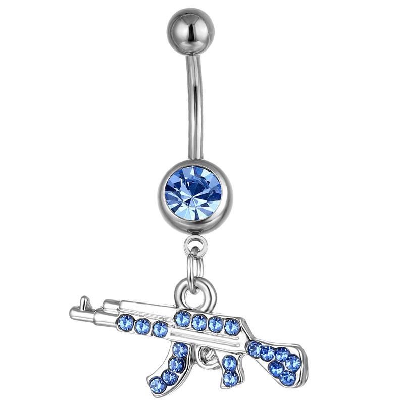 Europe America Trend Stainless Steel Belly Piercing Rings Fashion AK Gun Shape Zircon Navel Belly Button Ring Dangle Women