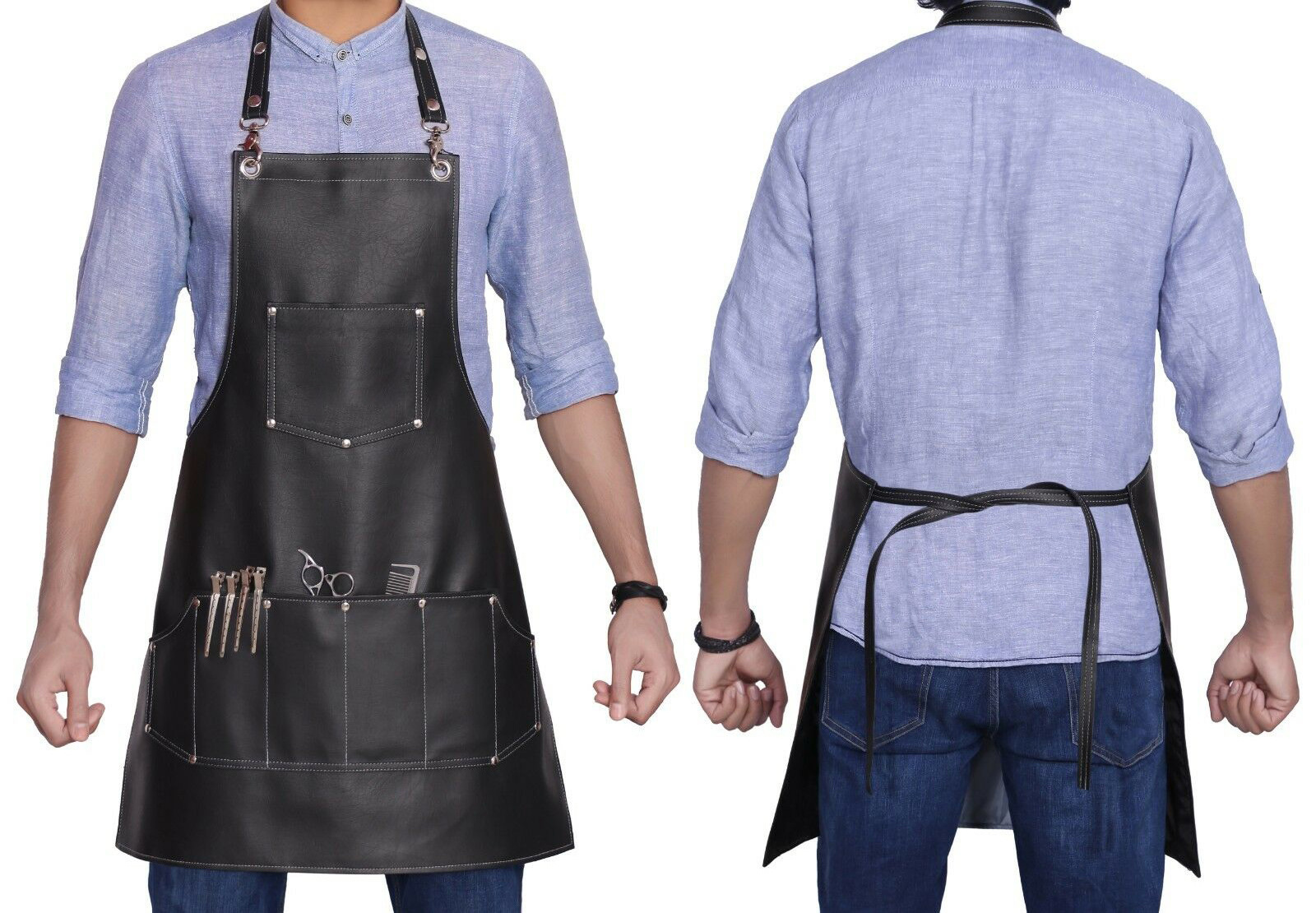 Leather Barber Apron With Tools Pocket For Hairdresser Hairdressing Wear