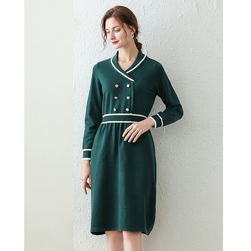 French style large swing dress women's autumn winter mid length skirt elegant commuter  knitted sweater for women