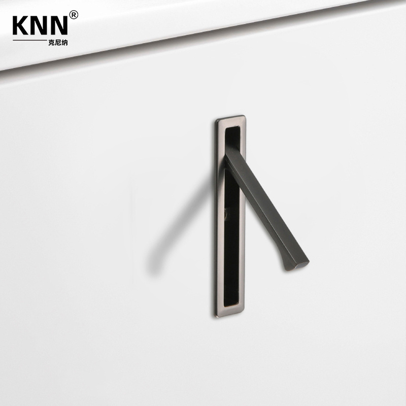 Hidden Recessed Type Cabinet Door Handle Flat Black Cabinet Flush Ring Pull Rectangle Drawer Handle