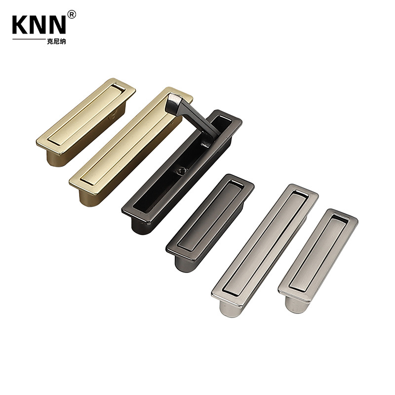 Hidden Recessed Type Cabinet Door Handle Flat Black Cabinet Flush Ring Pull Rectangle Drawer Handle