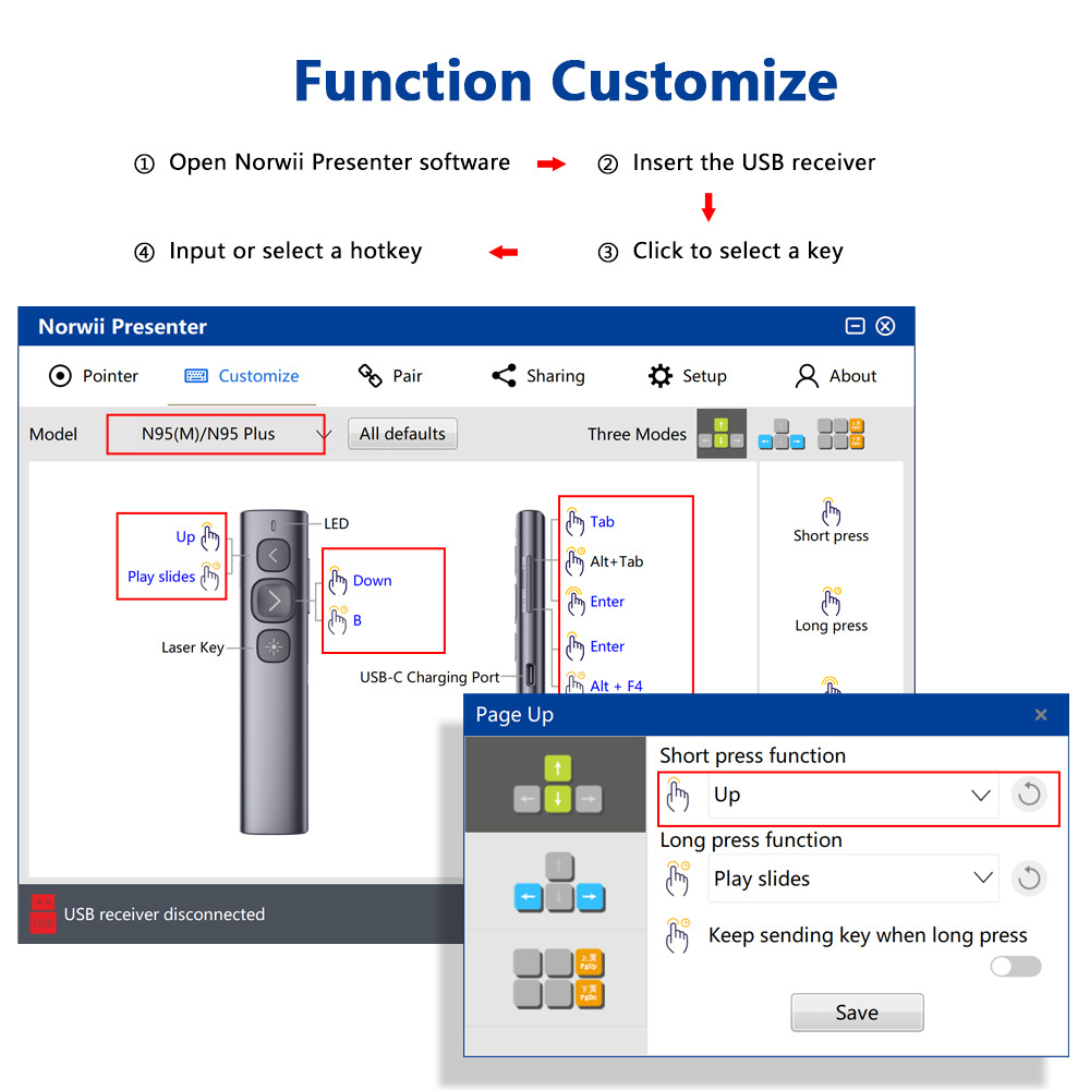 High End Design N95 Wireless Presenter Type C Charging Laser Pen Pointer Remote Clicker for presentations